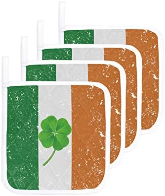5 Pacote de maconha para cozinha, St. Patrick's Day de quatro folhas de trevo de trevo de pó à prova de calor com loop
