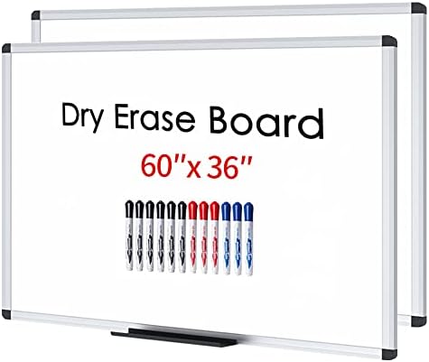 Viz-Pro Magnetic Whiteboard/placa de apagamento a seco, 5 'x 3', pacote de 2, estrutura de alumínio prateado, com