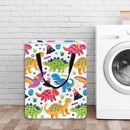 Dinasaurs coloridos de desenhos animados cesto de roupa dobra de lavanderia dobrável, cestas de lavanderia à prova d'água 60L de roupas de roupas de roupas de roupas para dormitórios para o dormitório quarto do banheiro