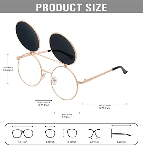 J&L Glasses retro flip-up redondo óculos de sol Seampunk