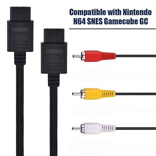 Cabo AV composto 6 pés 1,8m compatível com Nintendo 64 N64, Gamecube GC, Super Nintendo SNES, Black Audio Video Standard Cords Wire TV Games HDTV por Monogon IO
