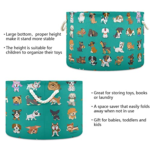 Alaza fofa doodle cães cães cestas de armazenamento de animais cestas de brinquedos para berçário grande cesto de roupa dobrável