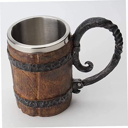 Caneca de cerveja Viking de 550 ml, aço inoxidável, uísque copo de madeira viking estilo madeira caneca de madeira presente antigo masculino de barril