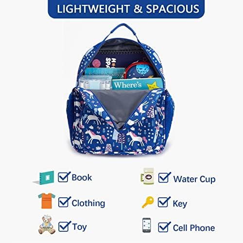 Mochila Telena Kids para meninos meninas, Backpack de pré -escola resistente à água fofo com tiras acolchoadas ajustáveis, unicórnio azul