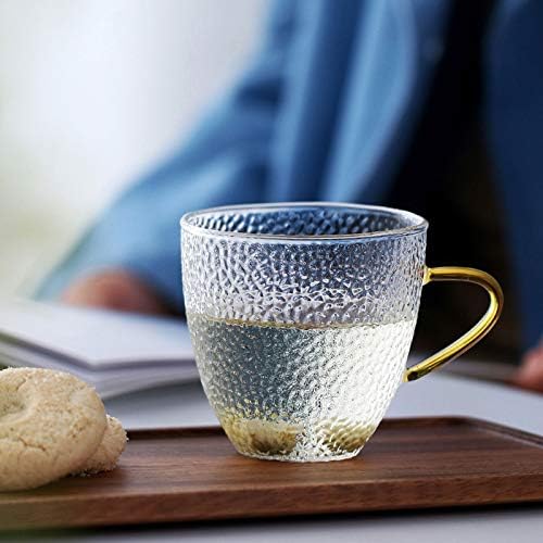 Consumo de canecas de vidro de vidro de 4/6, caneca de café de boca larga de 6,3 onças, xícaras de chá de vidro com alça confortável,