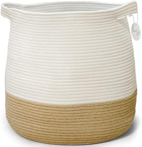 Cesta de mantas grandes para sala de estar - cestas decorativas de tecido para armazenamento, cestas de corda de algodão para armazenamento de 16 ”x18”, cesta redonda, cesta de cesto de roupa alta, cestas luxililíticas