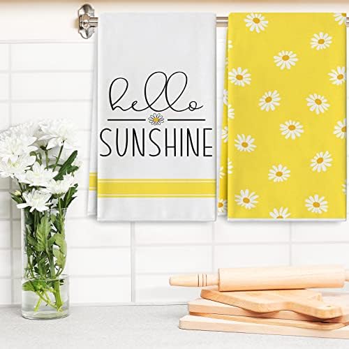 AnyDesign Spring Daisy Toalha de cozinha Flores amarelas Toalha de prato 18 x 28 polegadas Hello Sunshine Hand Secar Toalha