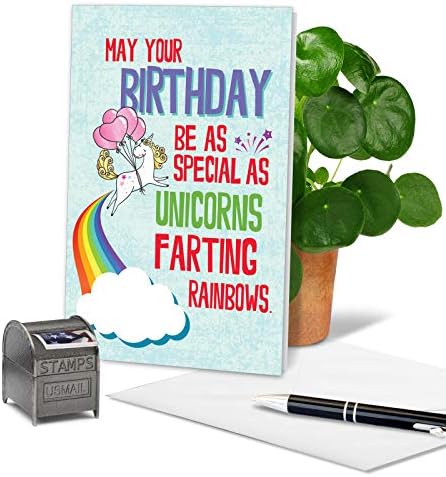 Nobleworks - Cartão de feliz aniversário engraçado com envelope - Cartão de humor colorido, nota de saudação - unicórnios e