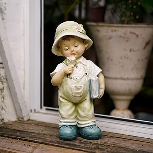 Aloak Rose Boy estátua de 12,6 polegadas, estátuas de garoto externo internas para decoração de casa, decoração de jardim para fora