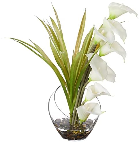 Quase natural 15,5in. Calla Lily e Grass Artificial Artification em vaso
