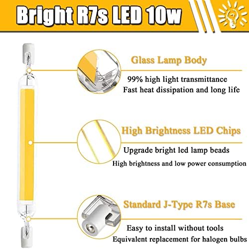6 Pacote R7S Bulbos LED de 78 mm 10W, 100W Substituição equivalente Bulbos de halogênio, tubo de LED T3 de alto brilho de 10w, luz LED para trabalho, luzes paisagem, lâmpadas de piso