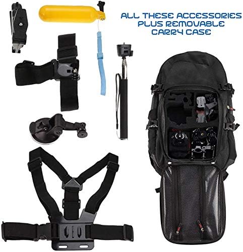 Backpack da câmera de ação da Navitech e kit de combinação de acessórios de 18 em 1 com cinta de tórax integrada-compatível com a câmera de ação de legenda SJCAM SJ6