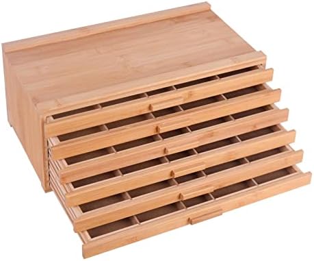 Caixa de armazenamento de artistas de bambu de Bamboo vencer 6 com compartimentos separados para organizar lápis, caneta, pastel, conjunto de marcadores, pincéis e carimbo, Vao-007