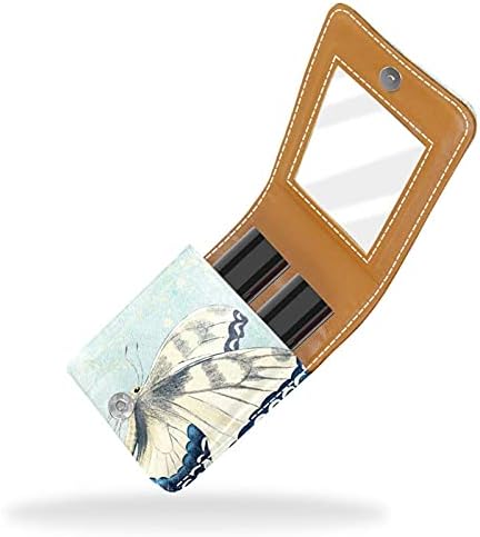Caixa de batom de maquiagem portátil para viajar, Vintage Flying Butterfly Mini Lipstick Storage Caixa com espelho para