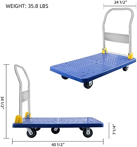 Caminhão de plataforma YSSOA com capacidade de peso de 1320 lb e rodas giratórias de 360 ​​graus, carrinho dobrável