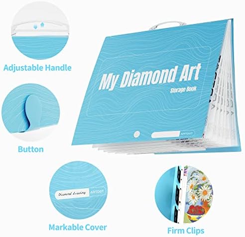 Livro de armazenamento ARTDOT A1 para kits de pintura de diamante, pasta de portfólio de arte de diamante para acessórios de pintura de diamante com 13 bolsos, 26 vistas protetores