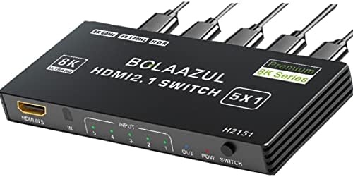 8K HDMI 2.1 interruptor 120Hz 4K 5 em 1 Out, Bolaazul 8k@60Hz HDMI 2.1 Caixa de seletor de interruptor de divisor de 5 portos