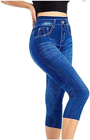 ICJJL Feminina Leggings de cintura imitando retro jeans sexy perneiras esticadas calças cortadas