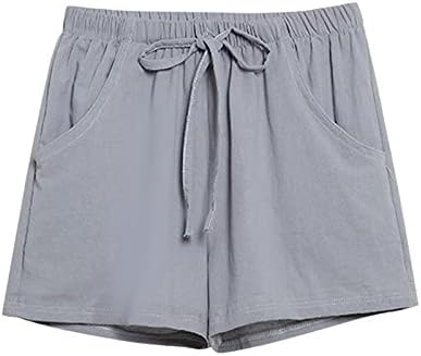 Seaintheson feminino feminino tecido de caminhada ao ar livre bolso feminino e algodão sólido cintura elástica curta calças