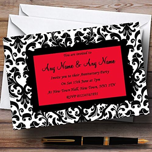 Partido de aniversário de casamento preto e vermelho convites personalizados convites personalizados