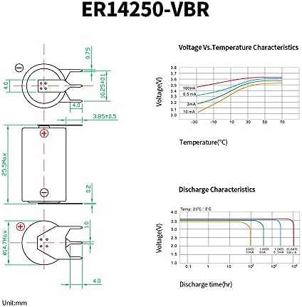EEMB 10PACK ER14250 1/2AA 3,6V Bateria de lítio com guias de solda VBR Li-socl₂ Bateria não recarregável XL-050F SB-AA02