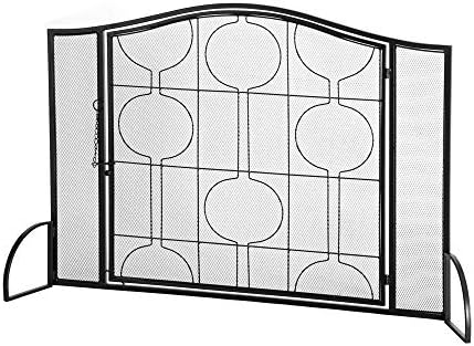 Malha preta de porta de porta única eauarbu com padronização geométrica Decoração da sala de estar de ferro forjado