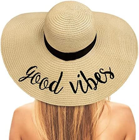 Chapéus de praia dobráveis ​​para mulheres, chapéus bordados para mulheres praia, vocação, cruzeiro, lua de mel, viagem