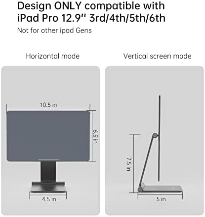 KU XIU Stand magnético dobrável para iPad Pro 12,9 '', portátil 360 ° Stand de mesa ajustável de 360 ​​° Compatível com iPad Pro 12,9 polegadas 3rd/4th/5th
