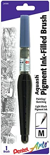 Brush de tinta Pentel Arts Aquash Pigmment, tinta preta clara, pacote de 1, médio