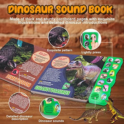 Brinquedos de dinossauros para crianças, Dinosaur Sound Book com pacote de 12 dinossauros de brinquedo, rugidos realistas,