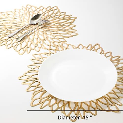 18 Pack Gold Metallic Round Placemats laminados Decoração de mesa de jantar de folhas de vinil por snowkingdom