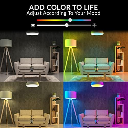 Luzes de mudança de cor LED, compatíveis com Alexa e Google Assistant, RGBW 2700K-6500K, multicoloria equivalente a 60
