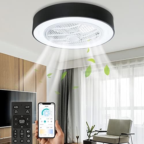 Tcfundy teto ventilador com luz, 22 de luzes de teto de baixo perfil, iluminação LED diminuída, 6 velocidades de vento reversível