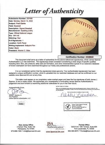 O melhor single Fred Clarke assinado OnL Baseball Ultra Scarce Hof D. 1960 JSA - Bolalls autografados