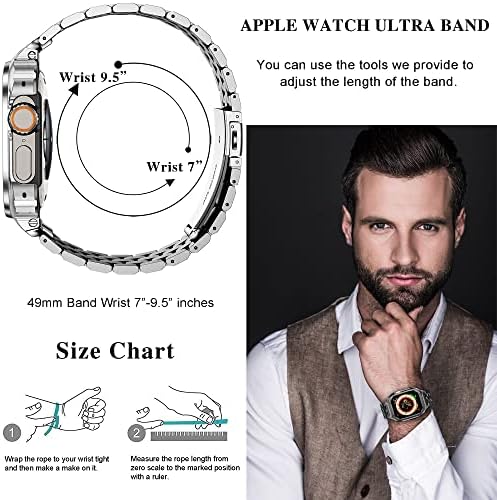 AMZNEW Apple Watch Bands Compatível para Iwatch Series Ultra 8/7, 6/5/4/SE 3/2/1, Bandas Iwatch de aço inoxidável com caixa e capa de proteção