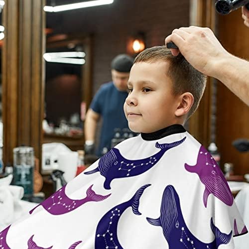 Avental de cabeleireiro de cabeceiras de baleias coloridas para crianças com cabelos de cabeleireiro com capa de corte de cabelo ajustável