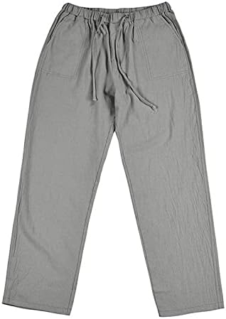 Calças de linho dsodan para mulheres calças de carga solta casual com bolso de grande tamanho de cordão largura perna