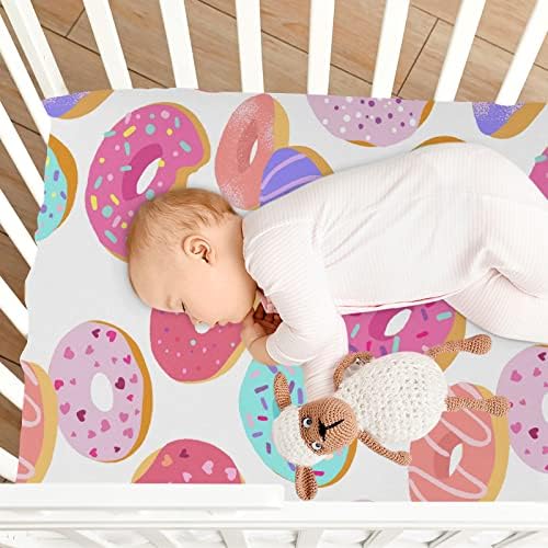 Xigua deliciosa donuts colorido lençóis de berço para meninos e meninas - Mini -berço portátil de 52 x 28, lençóis super macios e