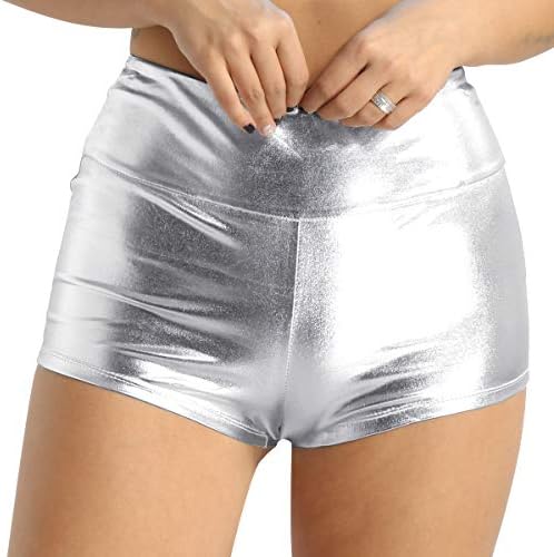 Alvivi feminina brilhante Metallic High Boyshort Rave Dance Swimming Booty Shorts Panties quentes