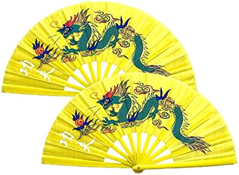 TJ Global Pack de 2 grandes fãs de mãos dobráveis ​​com dragão chinês para decoração de casa, raves, festivais, shows, shows