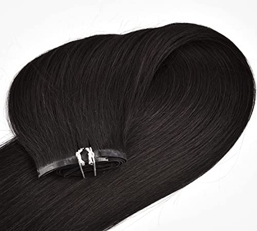 Clipe sem costura em extensões de cabelo Humano Silky reto de 16 polegadas 1b Black Natural Invisible Remy Remy Clip