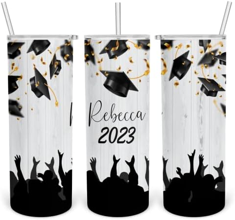 Presente sênior de graduação em 2023, copo magro para pós -graduação, um presente de copo de pós -graduação para ela, classe sênior personalizada de 2023, copo sublimado isolado de 20 onças, aço inoxidável com tampa e palha