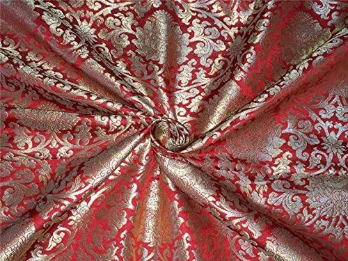 Tecido de seda pesada tecido vermelho x color de ouro metálico Bro565 [1]