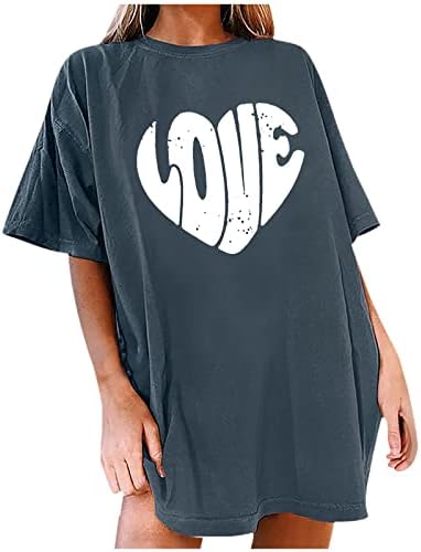 Camiseta superior para fêmea para fêmea e outono conforto roupas de cor moda moda de manga curta Crewneck Coração Blusa