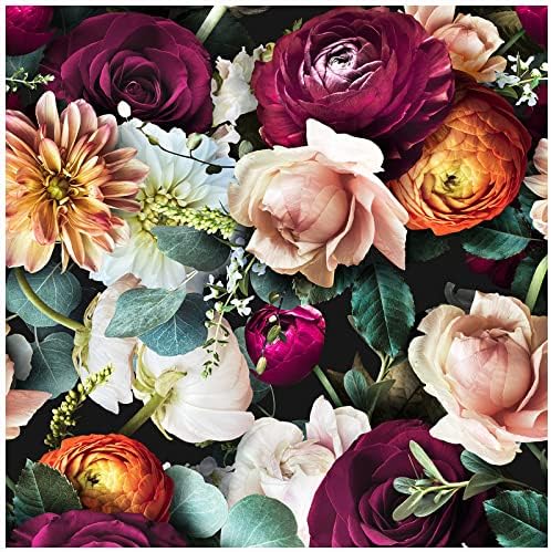 Haokhome 93277 Peel e Stick Wallpaper floral Rose Daisy Removável preto/rosa/roxo Beck no mural selvagem 17,7in x 9,8ft