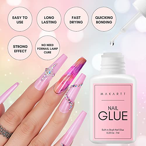 Construtor de unhas de gel sólido Makartt, gel duro de glitter para extensão de unhas 15 ml com cola de unhas super fortes Makartt