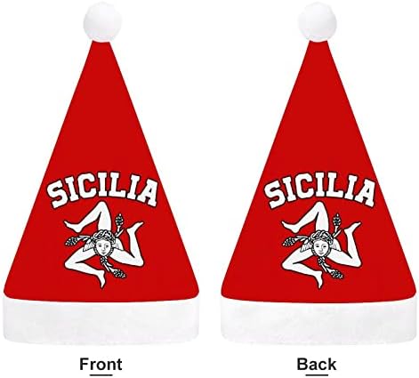 Sicilian Trinacria sicilia orgulho chapéu de natal chapéu de Papai Noel Hats Presujo curto com punhos brancos para homens Mulheres