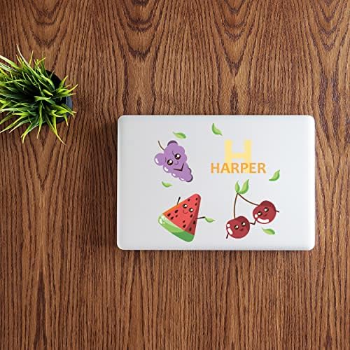 Cartoon Sorrindo frutas Nome dos meninos e iniciais Decalques de parede para quarto de bebê - Nome de crianças personalizadas e iniciais Adesivo de laptop - Frutas doces na decoração de parede de bebê para berçário