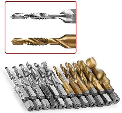 Mountain Men Auger Bit 12pcs M3-M10 HEX HAKK T-ITANIUM PLATED HSS PARA PARA PEDRO DE PEÇA METRICA DE POLEÇÃO BITS DE BITHELA DE BITS+CAIXA