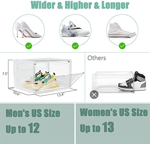 Caixa de armazenamento de sapatos FUNLAX, 8 Pacote de calçados de plástico transparente Organizador de sapatos empilhável Caixa de sapato Drop Shoe Front Bins para exibição ajuste para nós tamanho 13